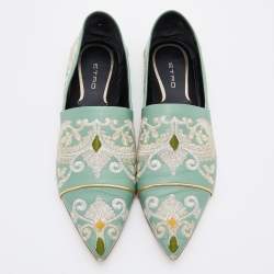 Etro Green Embroidered Leather Pointed Ballet Flats Size 41