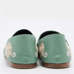 Etro Green Embroidered Leather Pointed Ballet Flats Size 41