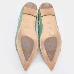 Etro Green Embroidered Leather Pointed Ballet Flats Size 41