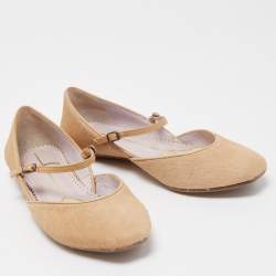 Pre Owned Etro Beige Calf Hair and Leather Mary Jane Ballet Flats Size 35.5