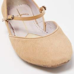Pre Owned Etro Beige Calf Hair and Leather Mary Jane Ballet Flats Size 35.5
