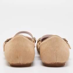 Pre Owned Etro Beige Calf Hair and Leather Mary Jane Ballet Flats Size 35.5