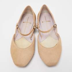 Pre Owned Etro Beige Calf Hair and Leather Mary Jane Ballet Flats Size 35.5