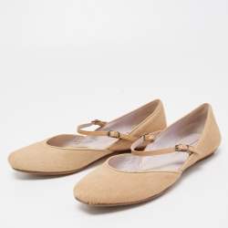 Pre Owned Etro Beige Calf Hair and Leather Mary Jane Ballet Flats Size 35.5