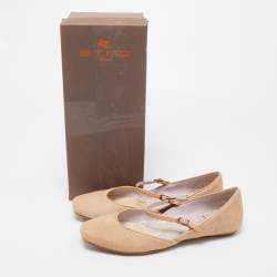 Pre Owned Etro Beige Calf Hair and Leather Mary Jane Ballet Flats Size 35.5