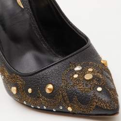 Pre Owned Etro Black Embroidered Leather Embellished Pointed Toe Pumps Size 39