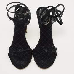 Etro Black Velvet Ankle Strap Sandals Size 41