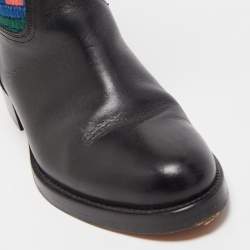 Pre Owned Etro Black/Multicolor Leather Embroidered Calf Length Boots Size 37