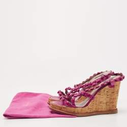 Etro Purple Leather Cork Wedge  Sandals Size 38.5