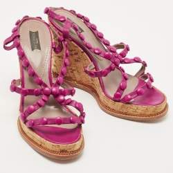 Etro Purple Leather Cork Wedge  Sandals Size 38.5