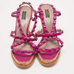 Etro Purple Leather Cork Wedge  Sandals Size 38.5