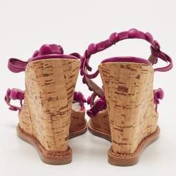 Etro Purple Leather Cork Wedge  Sandals Size 38.5