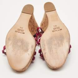 Etro Purple Leather Cork Wedge  Sandals Size 38.5