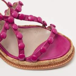 Etro Purple Leather Cork Wedge  Sandals Size 38.5