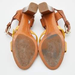 Etro Brown/Yellow Leather Ankle Strap Sandals Size 38