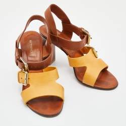 Etro Brown/Yellow Leather Ankle Strap Sandals Size 38