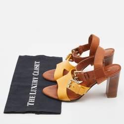 Etro Brown/Yellow Leather Ankle Strap Sandals Size 38