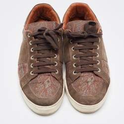 Pre Owned Etro Brown Brocade Fabric and Suede Low Top Sneakers Size 44