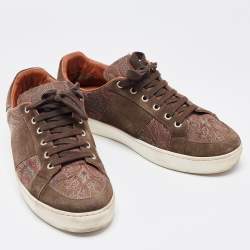 Pre Owned Etro Brown Brocade Fabric and Suede Low Top Sneakers Size 44