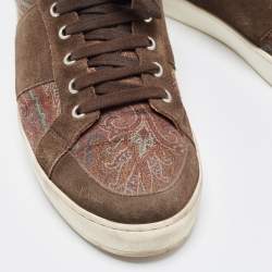 Etro Brown Brocade Fabric and Suede Low Top Sneakers Size 44