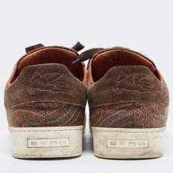 Pre Owned Etro Brown Brocade Fabric and Suede Low Top Sneakers Size 44