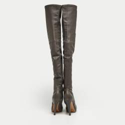 Pre Owned Etro Grey Leather Lace Up Thigh High Boots Size 39