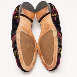 Pre Owned Etro Black Embroidered Velvet Smoking Slippers Size 37