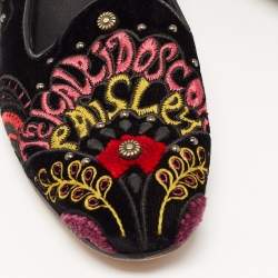 Pre Owned Etro Black Embroidered Velvet Smoking Slippers Size 37