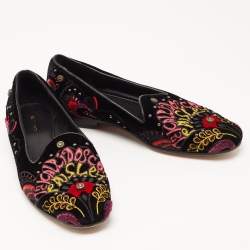 Pre Owned Etro Black Embroidered Velvet Smoking Slippers Size 37