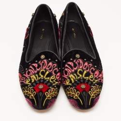 Pre Owned Etro Black Embroidered Velvet Smoking Slippers Size 37