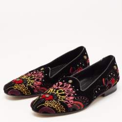 Pre Owned Etro Black Embroidered Velvet Smoking Slippers Size 37