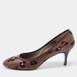 Pre Owned Etro Brown Leather and  Printed Coated Canvas Round Toe Pumps Size 41