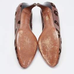 Pre Owned Etro Brown Leather and  Printed Coated Canvas Round Toe Pumps Size 41
