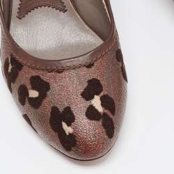 Pre Owned Etro Brown Leather and  Printed Coated Canvas Round Toe Pumps Size 41