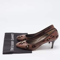 Pre Owned Etro Brown Leather and  Printed Coated Canvas Round Toe Pumps Size 41