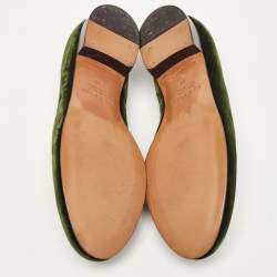 Pre Owned Etro Dark Green Velvet Slip On Loafers Size 36