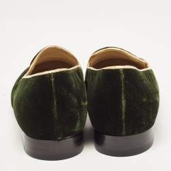 Pre Owned Etro Dark Green Velvet Slip On Loafers Size 36