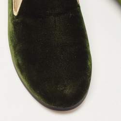Pre Owned Etro Dark Green Velvet Slip On Loafers Size 36