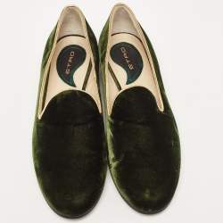 Pre Owned Etro Dark Green Velvet Slip On Loafers Size 36