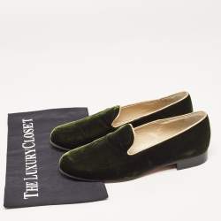 Pre Owned Etro Dark Green Velvet Slip On Loafers Size 36