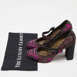 Etro Purple/Black Brocade Fabric Block Heel Pumps Size 37