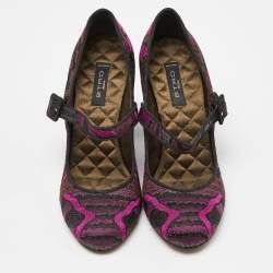Etro Purple/Black Brocade Fabric Block Heel Pumps Size 37