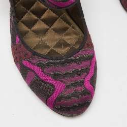 Etro Purple/Black Brocade Fabric Block Heel Pumps Size 37