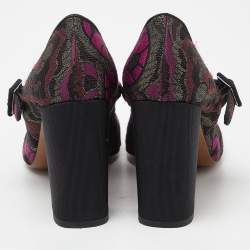 Etro Purple/Black Brocade Fabric Block Heel Pumps Size 37