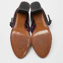 Etro Purple/Black Brocade Fabric Block Heel Pumps Size 37