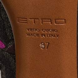 Etro Purple/Black Brocade Fabric Block Heel Pumps Size 37