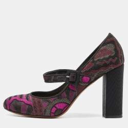 Etro Purple/Black Brocade Fabric Block Heel Pumps Size 37