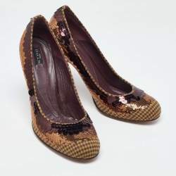 Etro Brown Sequins and Sequins Round Toe Pumps Size 40