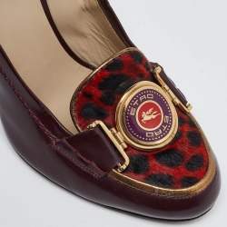 Pre Owned حذاء كعب عالى إيترو تفاصيل فيونكة كانفاس مقوى ونقش تمساح بنى / أحمر مقاس 40