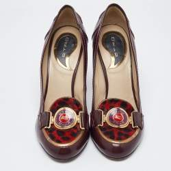 Pre Owned حذاء كعب عالى إيترو تفاصيل فيونكة كانفاس مقوى ونقش تمساح بنى / أحمر مقاس 40